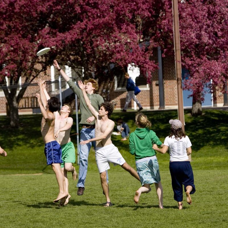 Students playing Frisbee